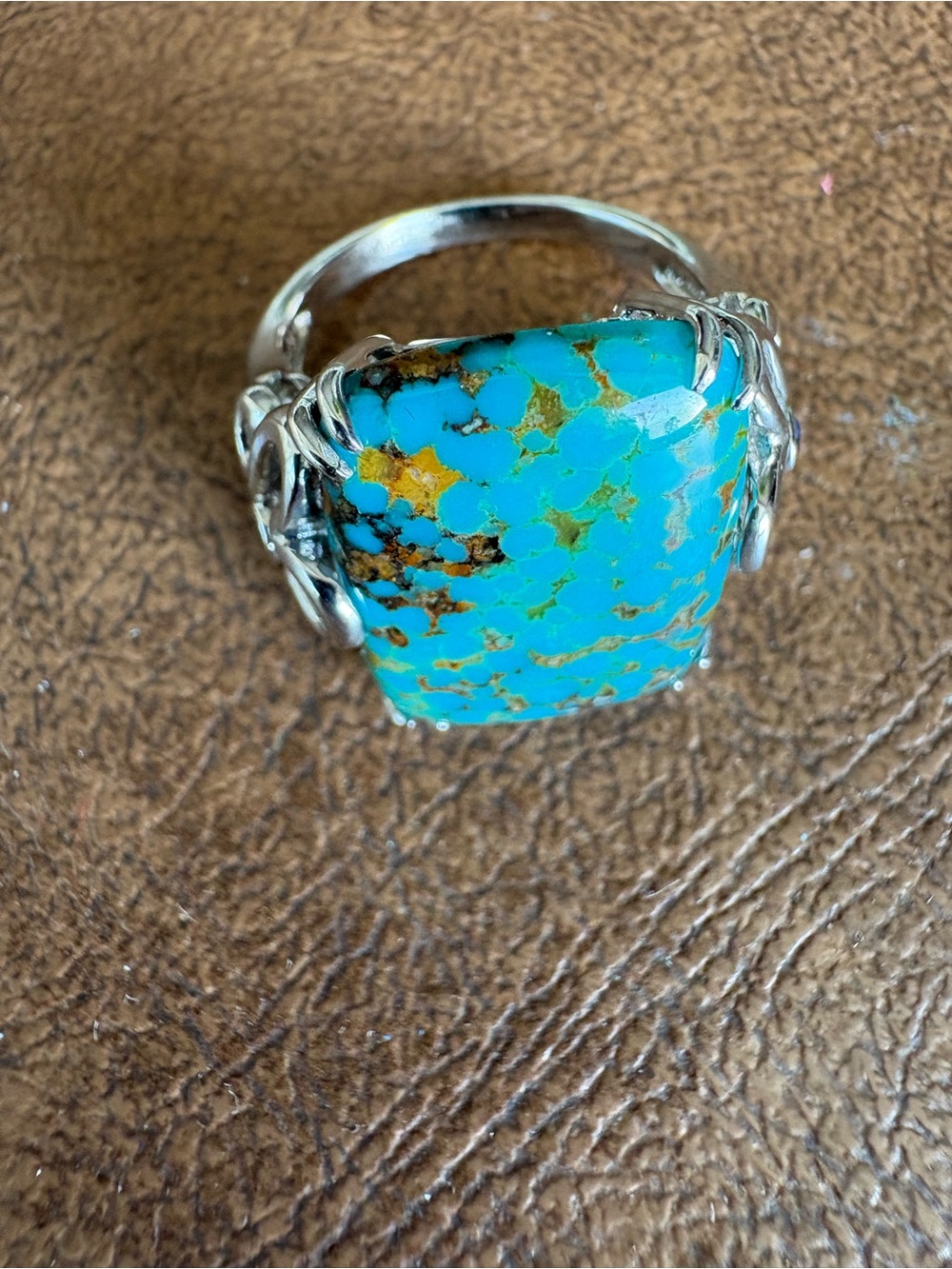 Heritage Turquoise Matrix Sterling Ring with Gold Accents Unisex.